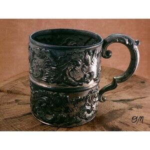 Antique Derby Silver Quadruple Plate Raised Relief Mug ~ 3 Inches